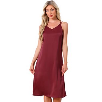 Women's Sleepdress Sleeveless Double Spaghetti Strap Criss Cross Back V Neck Midi Lounge Nightgown