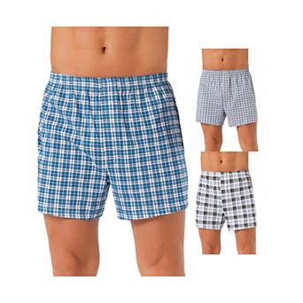 3 pc Men's Casual Elastic Waistband Plaid Pattern Boxer Shorts Set