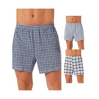 3 pc Men's Casual Elastic Waistband Plaid Pattern Boxer Shorts Set