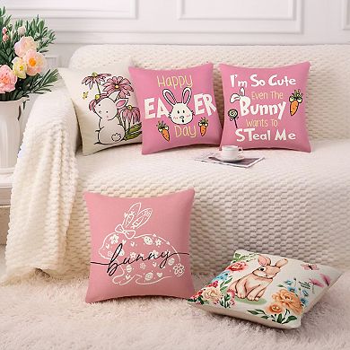 Rabbit Throw Pillow Covers Set of 2 Farmhouse Floral Cushion Case Decoration for Sofa Couch 18"x18"