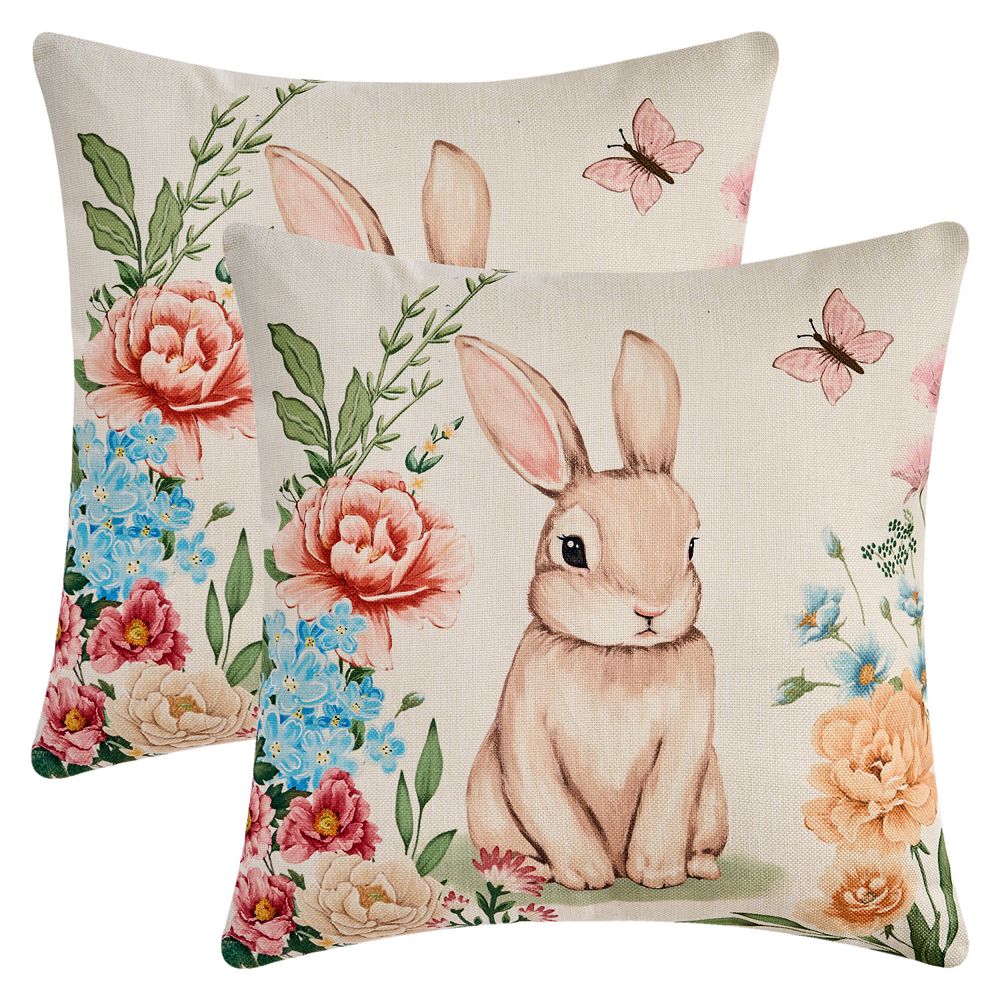 Rabbit Throw Pillow Covers Set of 2 Farmhouse Floral Cushion Case ...