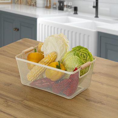Basicwise Set of 3 Small Metal Mesh Basket with Handle Storage Organizers for Kitchen and Bathroom
