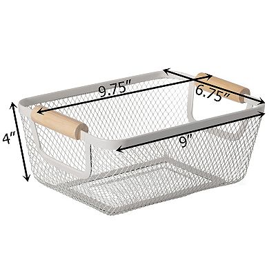 Basicwise Set of 3 Small Metal Mesh Basket with Handle Storage Organizers for Kitchen and Bathroom