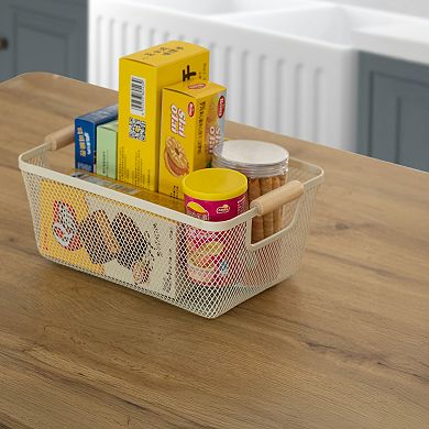Basicwise Set of 3 Small Metal Mesh Basket with Handle Storage Organizers for Kitchen and Bathroom