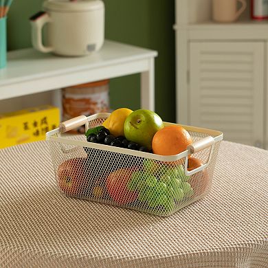 Basicwise Set of 3 Small Metal Mesh Basket with Handle Storage Organizers for Kitchen and Bathroom