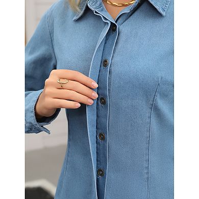 Women's Denim Shirt Long Sleeve Spring Outfits Western Button Up Jean Shirts Top