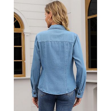 Women's Denim Shirt Long Sleeve Spring Outfits Western Button Up Jean Shirts Top