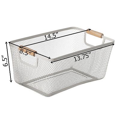 Basicwise Large Set of 3 Multipurpose Metal Mesh Basket with Handle Storage Organizer