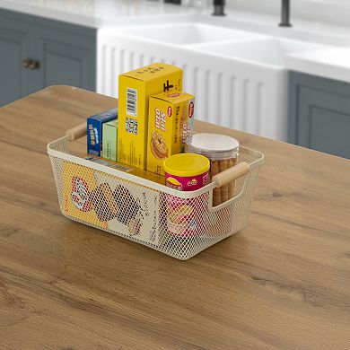 Basicwise Large Set of 3 Multipurpose Metal Mesh Basket with Handle Storage Organizer