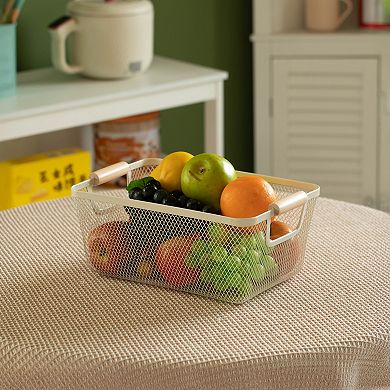 Basicwise Large Set of 3 Multipurpose Metal Mesh Basket with Handle Storage Organizer