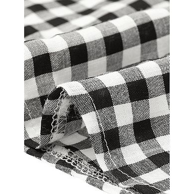 Women's Gingham Tops Ruffle V Neck Blouse Button Front Long Sleeve Plaid Shirt