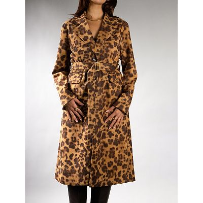Jess by Meiko Women's Faux Suede Animal Print Trench Coat