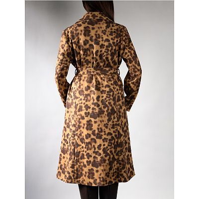 Jess by Meiko Women's Faux Suede Animal Print Trench Coat