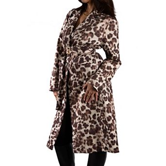 Jess by Meiko Women's Faux Suede Animal Print Trench Coat