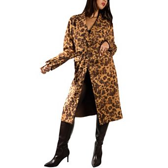 Jess by Meiko Women's Faux Suede Animal Print Trench Coat