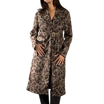 Jess by Meiko Women's Faux Suede Animal Print Trench Coat