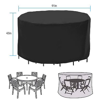 91x43in Circular Table Cover UV & Water Resistant Outdoor Furniture Protector for 6-Seat Set