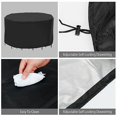91x43in Circular Table Cover UV & Water Resistant Outdoor Furniture Protector for 6-Seat Set