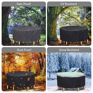 91x43in Circular Table Cover UV & Water Resistant Outdoor Furniture Protector for 6-Seat Set