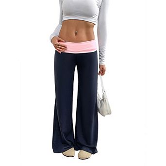 Womens Wide Leg Pants Color Block Velvet Wide Leg Lounge Long Pants