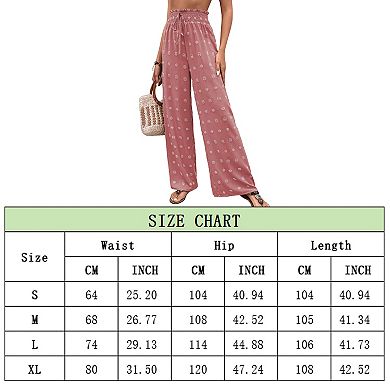Women Swiss Dot High Waisted Wide Leg Chiffon Pant Loose Fit Elastic Waist Tie Front Palazzo Pant