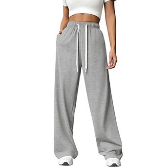 Womens Wide Leg Sweatpants High Waisted Lounge Sweat Pants Loose Drawstring Pant with Pocket