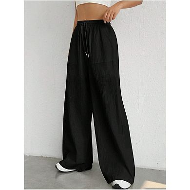 Womens Wide Leg Pants High Waisted Flowy Palazzo Lounge Boho Beach Pants with Pockets