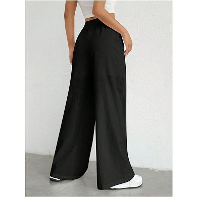 Womens Wide Leg Pants High Waisted Flowy Palazzo Lounge Boho Beach Pants with Pockets