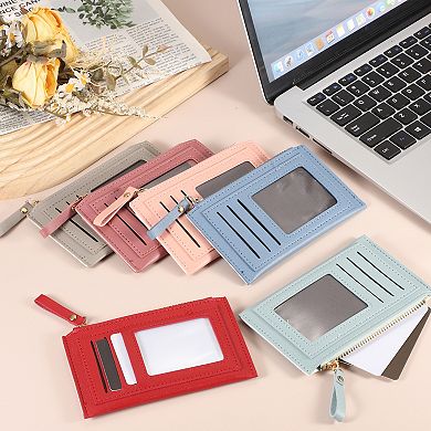2pcs Small Credit Card Holder Slim PU Leather Wallet Minimalist Card Case Holder Purse with Zipper