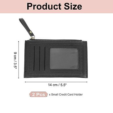 2pcs Small Credit Card Holder Slim PU Leather Wallet Minimalist Card Case Holder Purse with Zipper