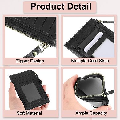 2pcs Small Credit Card Holder Slim PU Leather Wallet Minimalist Card Case Holder Purse with Zipper