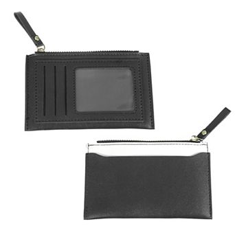 2 pc Small Credit Card Holder Slim PU Leather Wallet Minimalist Card Case Holder Purse with Zipper