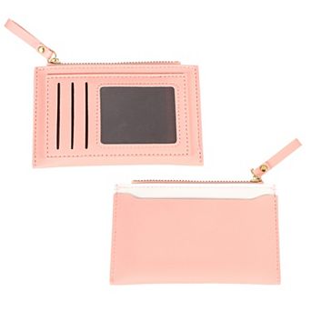 2 pc Small Credit Card Holder Slim PU Leather Wallet Minimalist Card Case Holder Purse with Zipper