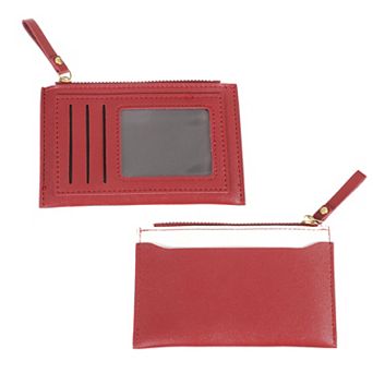 2 pc Small Credit Card Holder Slim PU Leather Wallet Minimalist Card Case Holder Purse with Zipper