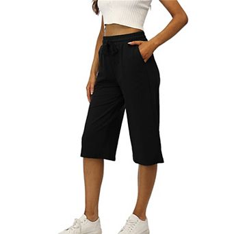 Womens Capris Linen Pants High Waisted Loose Yoga Sweatpants Crop Pants with Pockets