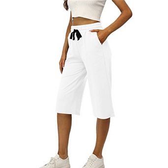 Womens Capris Linen Pants High Waisted Loose Yoga Sweatpants Crop Pants with Pockets