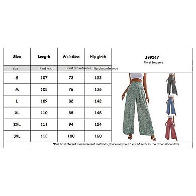 Women Floral Printed High Waist Wide Leg Ruffle Trim Long Pants for Home Office Party Dating
