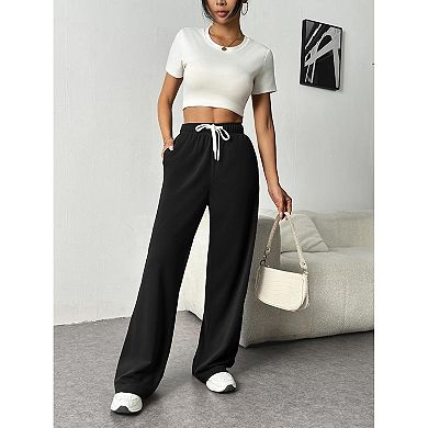 Womens Wide Leg Sweatpants High Waisted Lounge Sweat Pants Loose Drawstring Pant with Pocket