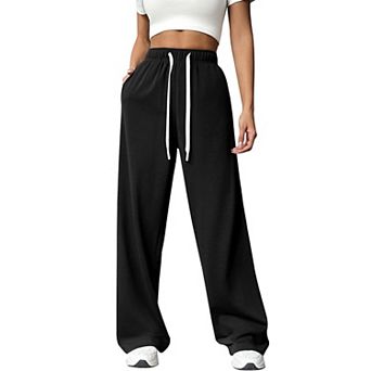 Womens Wide Leg Sweatpants High Waisted Lounge Sweat Pants Loose Drawstring Pant with Pocket
