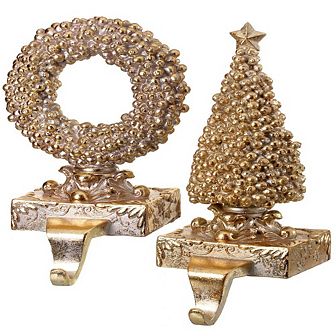 10" Resin Gilded Berry Tree & Wreath Stocking Holder