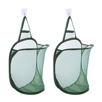 2 pc Hanging Laundry Hamper Foldable Mesh Laundry Basket with Hook for Home Storage of Dirty Clothes