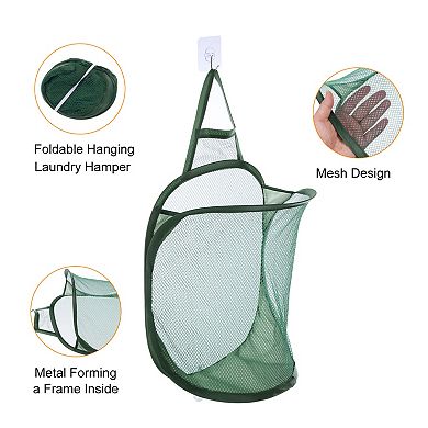 2Pcs Hanging Laundry Hamper Foldable Mesh Laundry Basket with Hook for Home Storage of Dirty Clothes