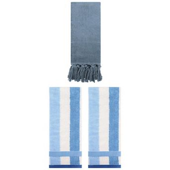 3 pc Decorative Turkish Hand Towels, Striped Cotton Absorbent Soft Bath Towel Set, 14"x30"&13"x29"