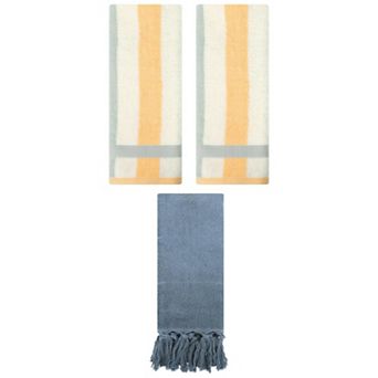 3 pc Decorative Turkish Hand Towels, Striped Cotton Absorbent Soft Bath Towel Set, 14"x30"&13"x29"