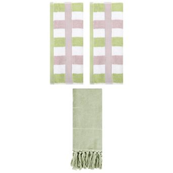 3 pc Decorative Turkish Hand Towels, Striped Cotton Absorbent Soft Bath Towel Set, 14"x30"&13"x29"