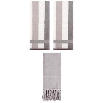 3 pc Decorative Turkish Hand Towels, Striped Cotton Absorbent Soft Bath Towel Set, 14"x30"&13"x29"