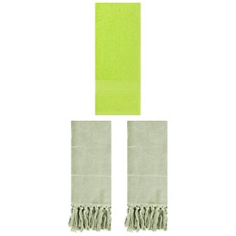 3 pc Solid Textured Pattern Hand Towels and Cotton Turkish Hand Towels for Bathroom, 14"x30"&13"x30"