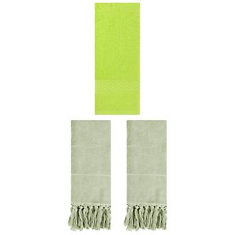 3 pc Solid Textured Pattern Hand Towels and Cotton Turkish Hand Towels for Bathroom, 14"x30"&13"x30"