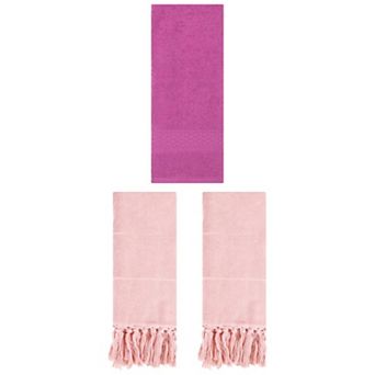 3 pc Solid Textured Pattern Hand Towels and Cotton Turkish Hand Towels for Bathroom, 14"x30"&13"x30"