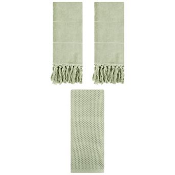 3 pc Solid Waffle Soft Hand Towels and Decorative Turkish Hand Towels for Bathroom, 14"x30"&13"x30"